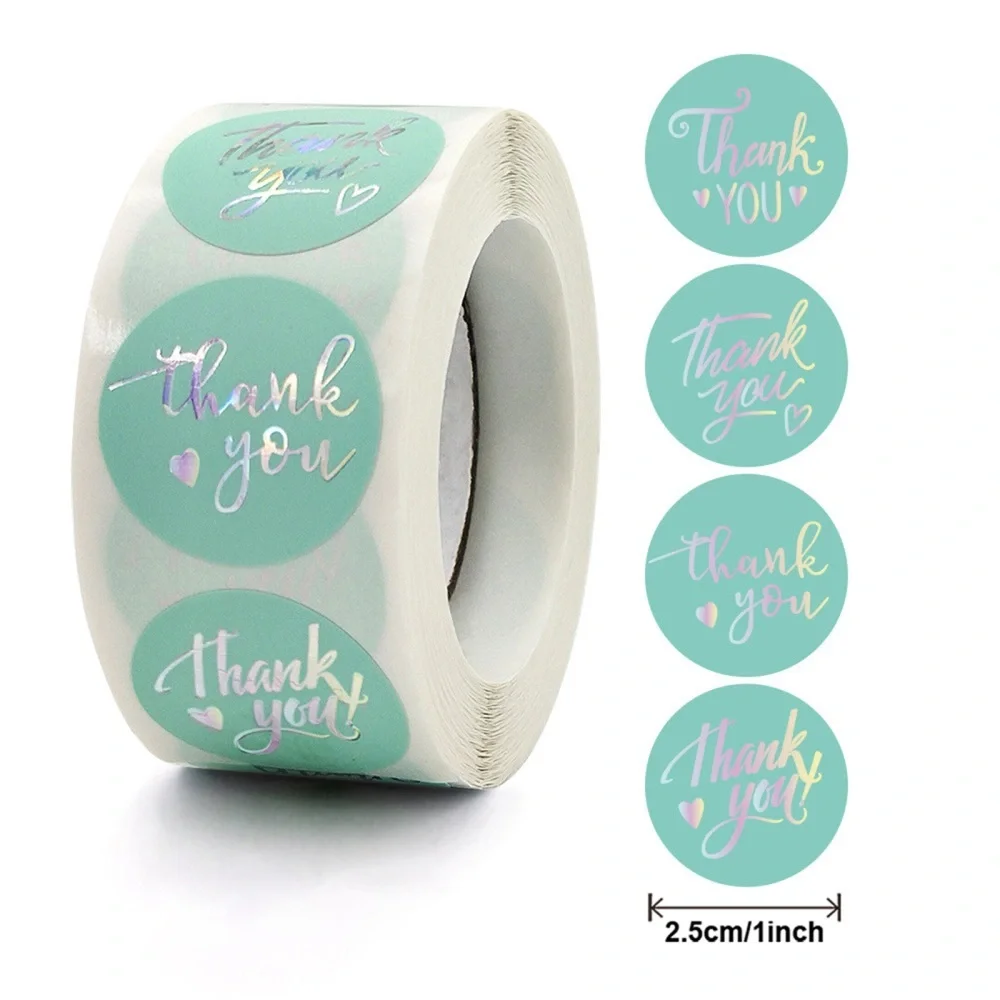 500 Mint Green Thank You Stickers Roll Teal